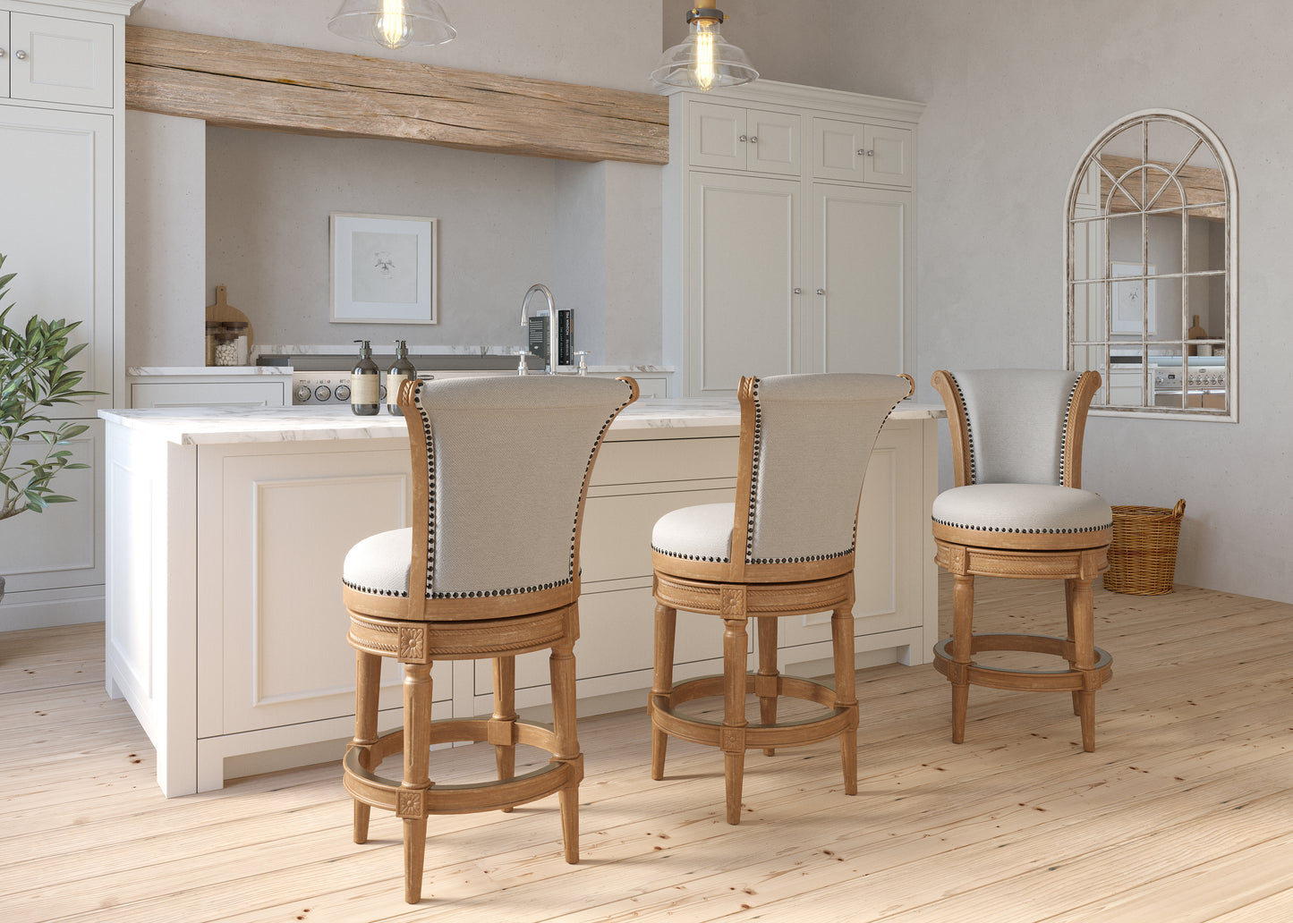 Charlotte Swivel Barstool in Weathered Oak