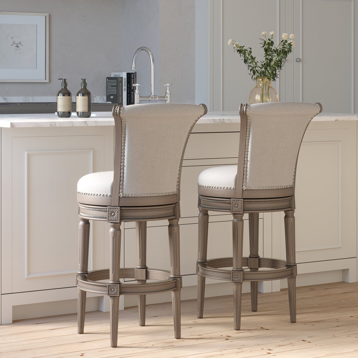 Charlotte Swivel Barstool in Weathered Grey