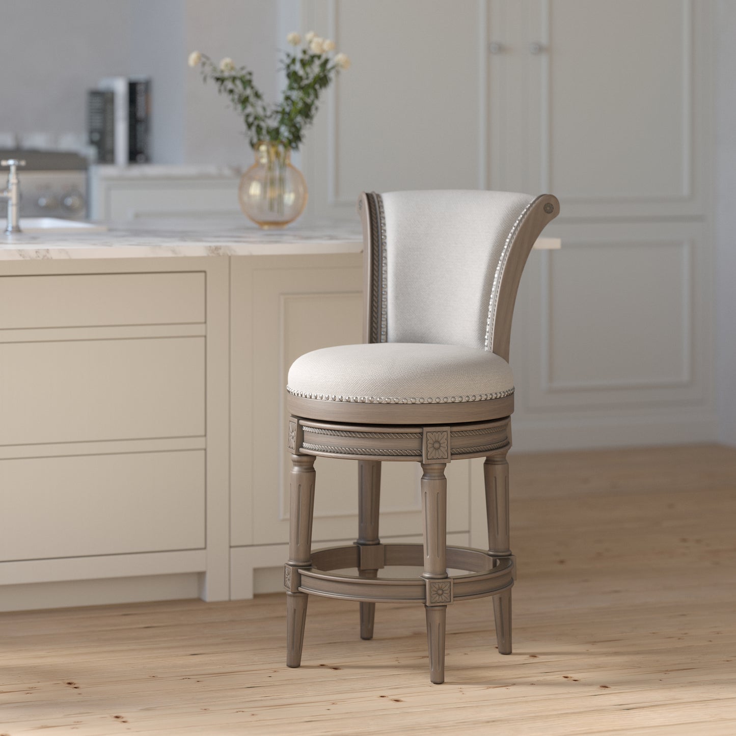 Charlotte Swivel Barstool in Weathered Grey