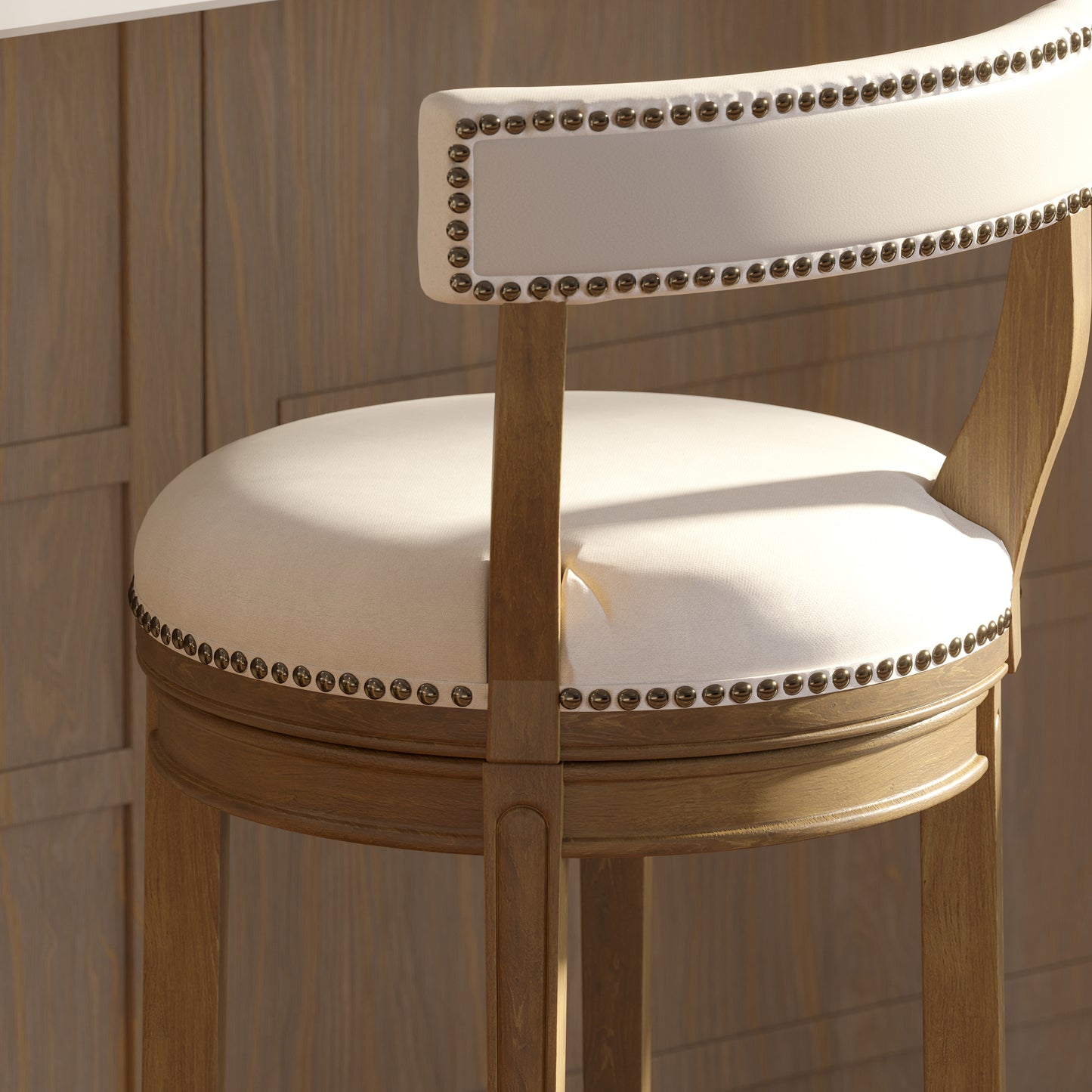 Morehead Stool in Pecan with Linen Seat