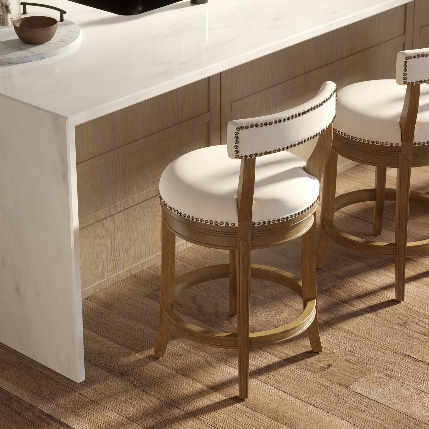 Morehead Stool in Pecan with Linen Seat