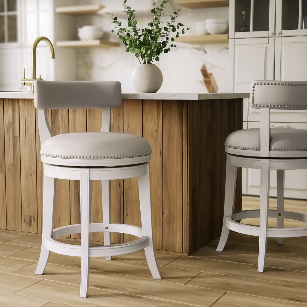 Morehead Stool in White with Gray Seat