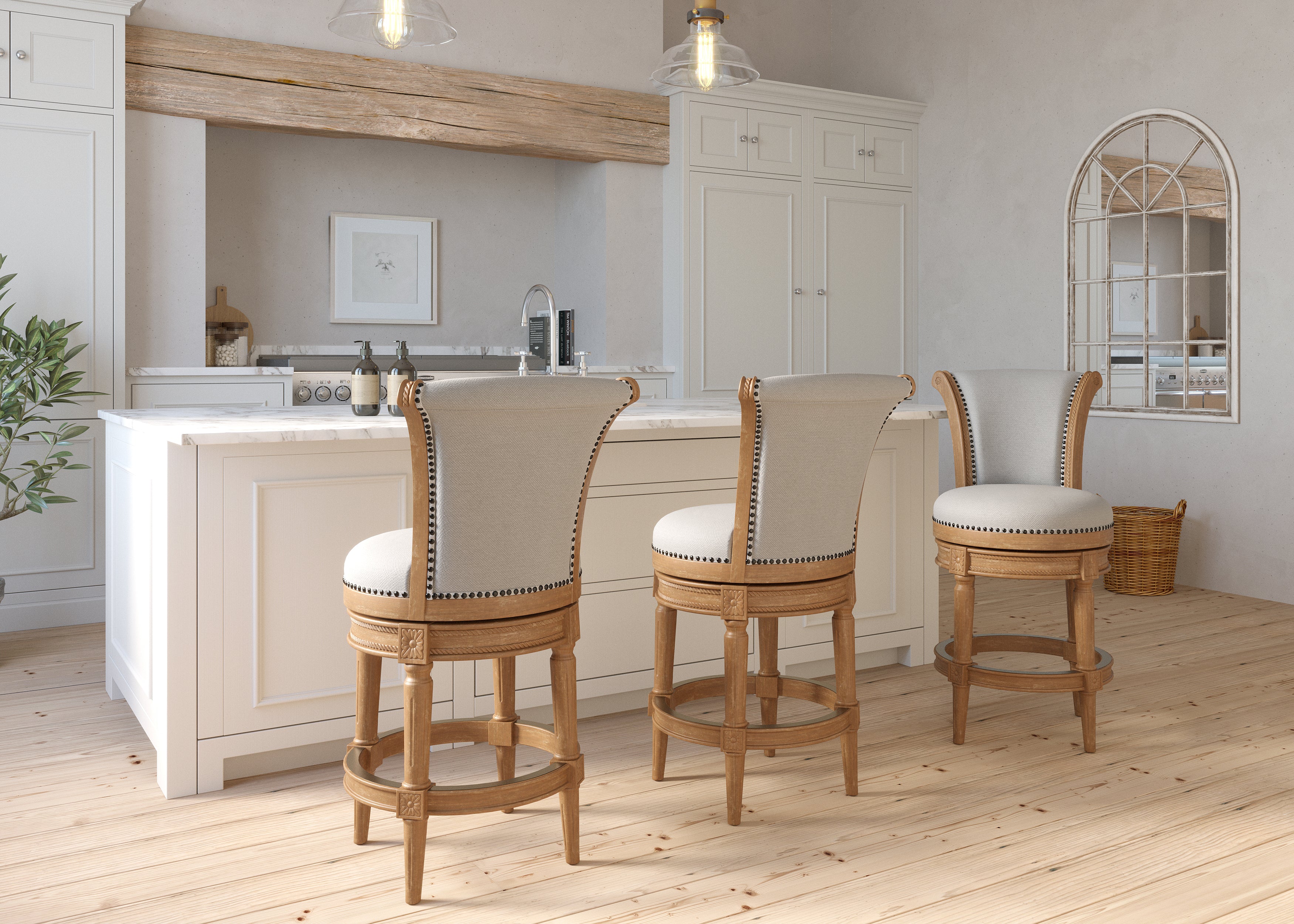 Charlotte Swivel Barstool in Weathered Oak