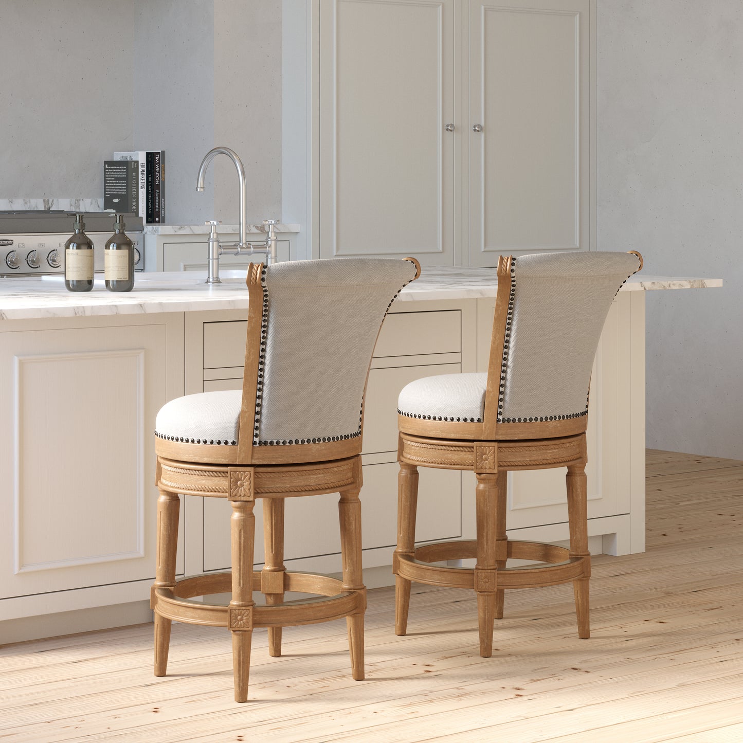 Charlotte Swivel Barstool in Weathered Oak