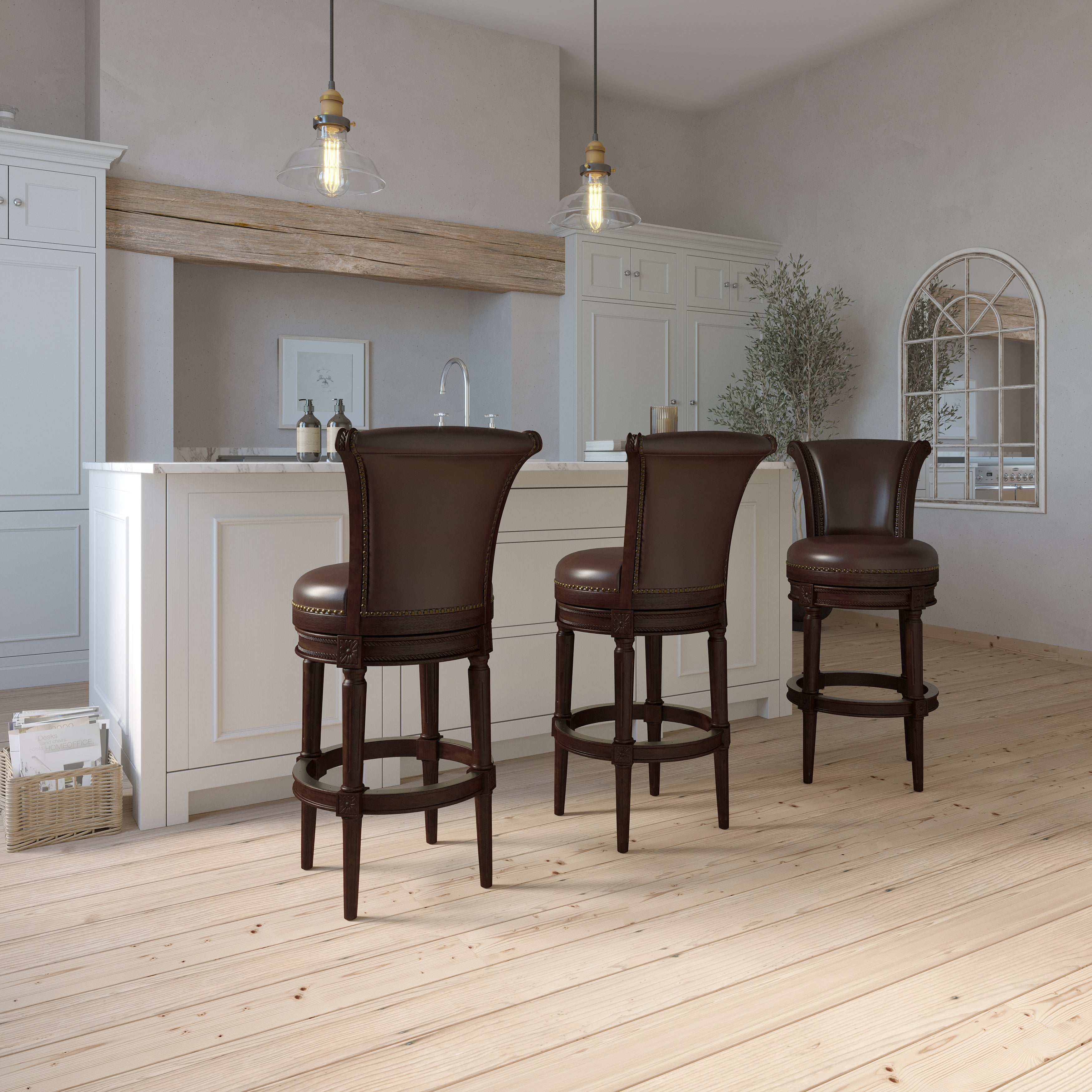 Charlotte Swivel Barstool in Distressed Walnut