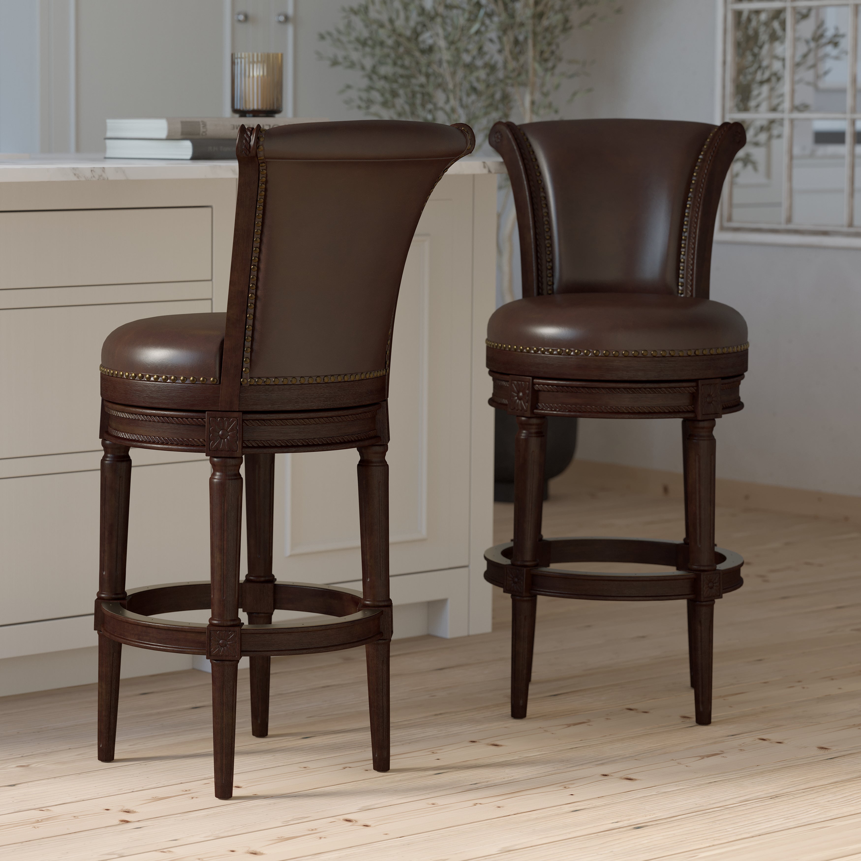 Charlotte Swivel Barstool in Distressed Walnut