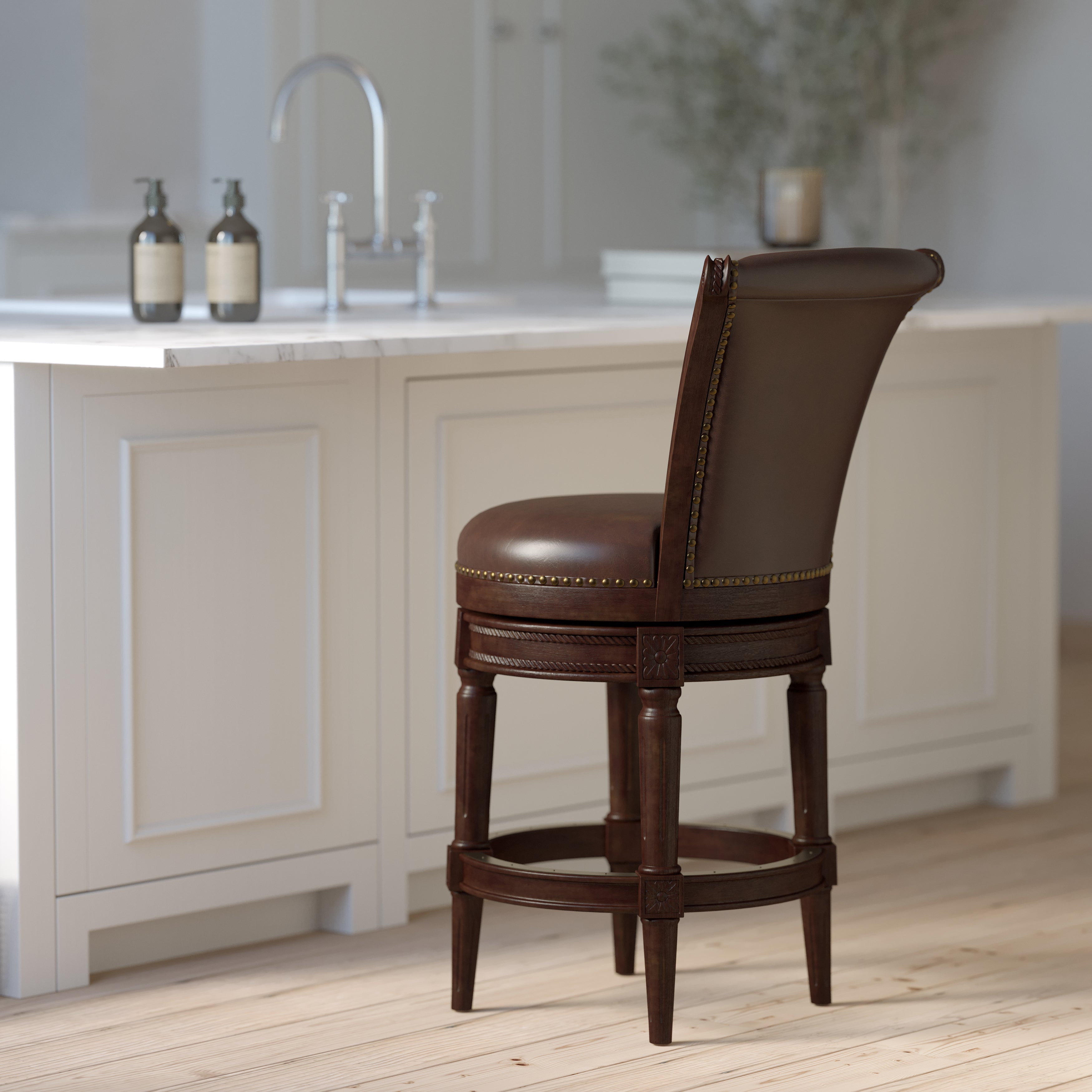 Charlotte Swivel Barstool in Distressed Walnut