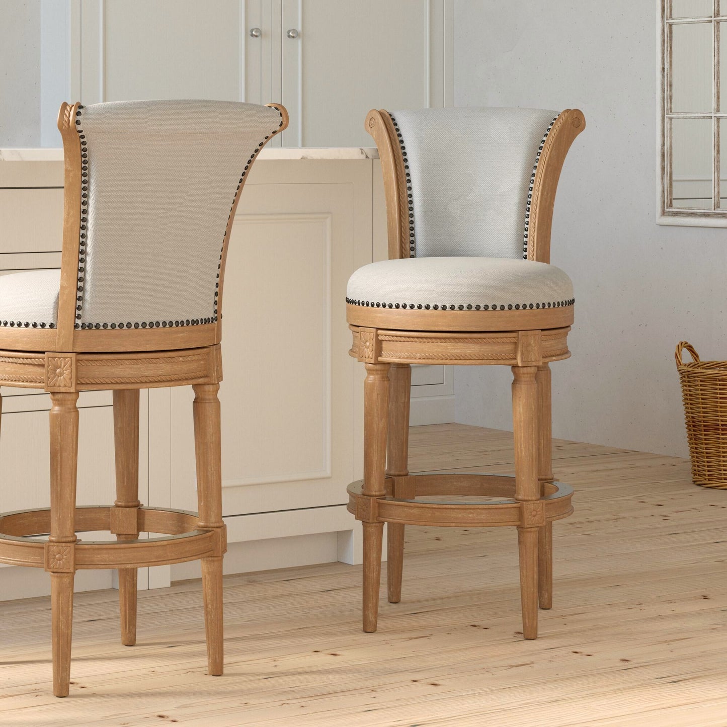 Charlotte Swivel Barstool in Weathered Oak
