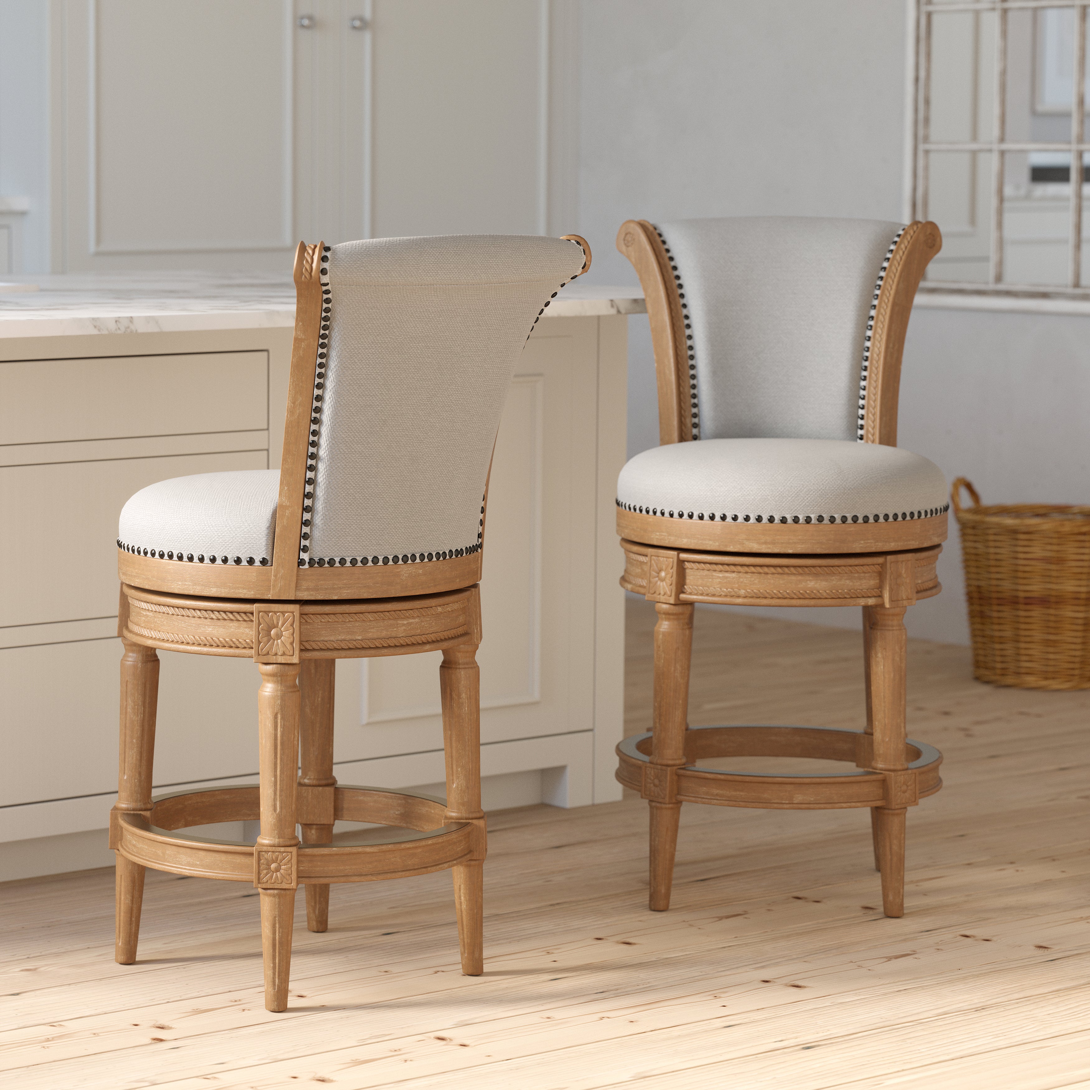 Charlotte Swivel Barstool in Weathered Oak