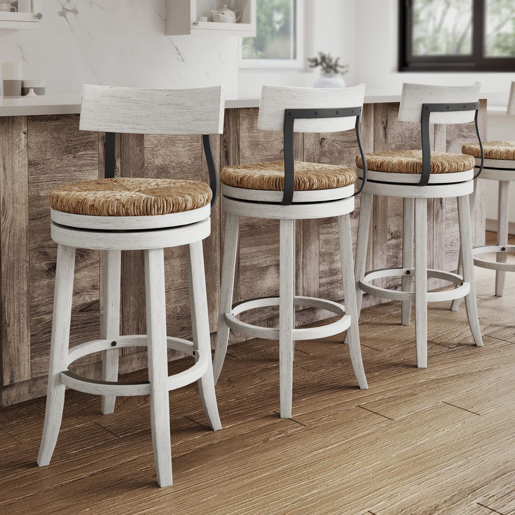 Eden Stool with Seagrass Seat in Reclaimed White