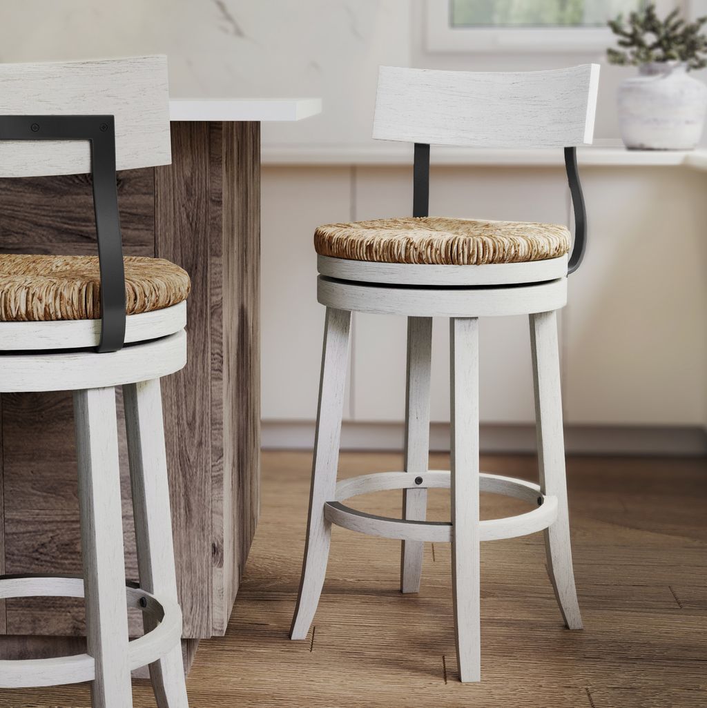 Eden Stool with Seagrass Seat in Reclaimed White