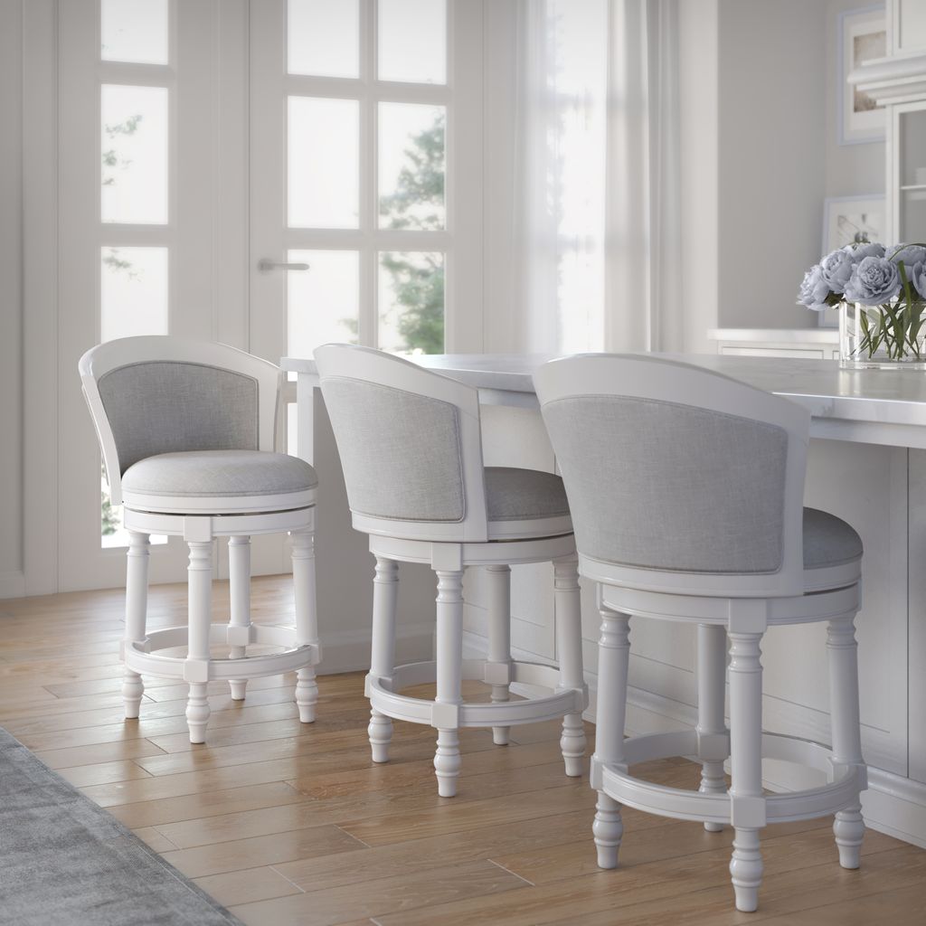 Kitty Hawk Swivel Stool in White & Light Grey