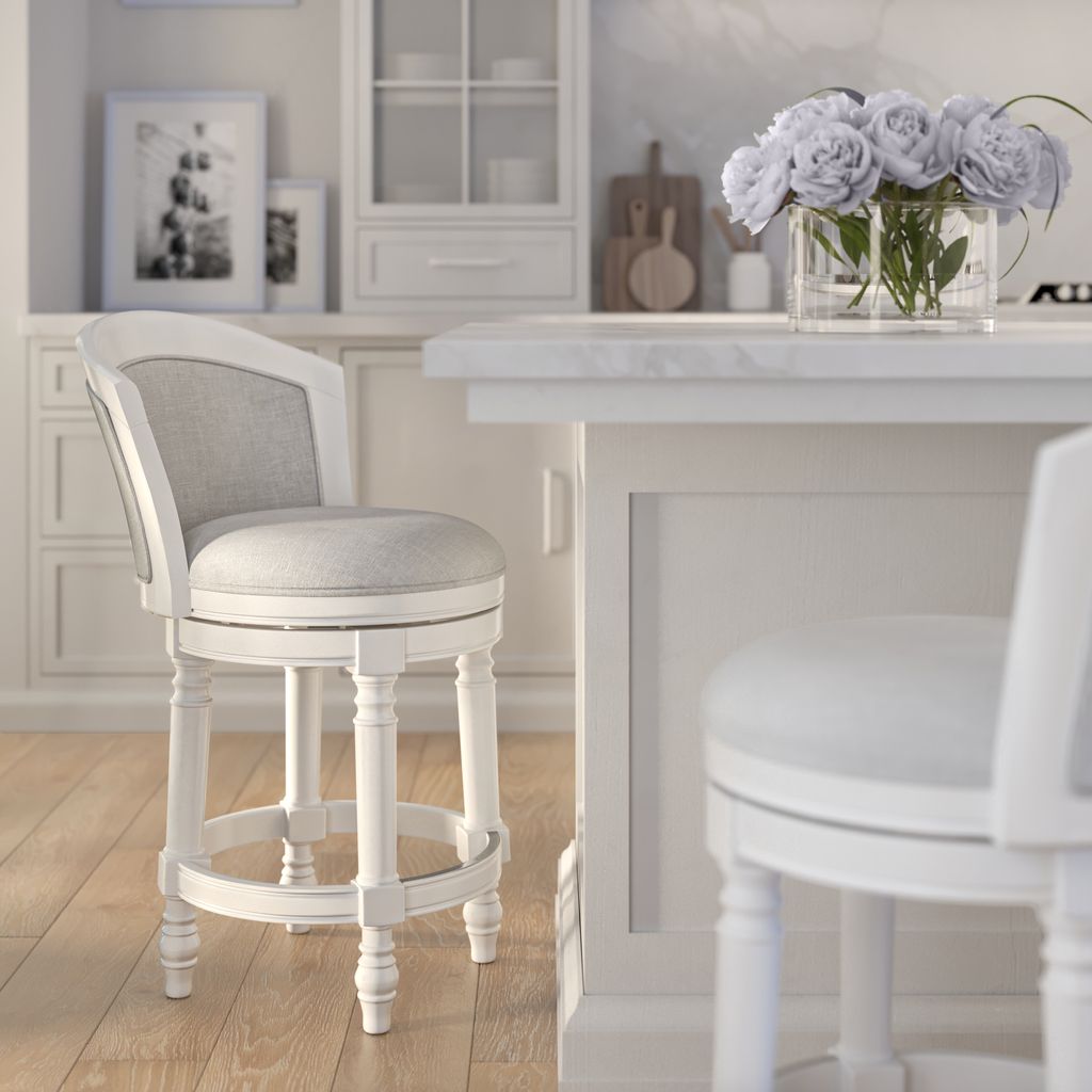 Kitty Hawk Swivel Stool in White & Light Grey