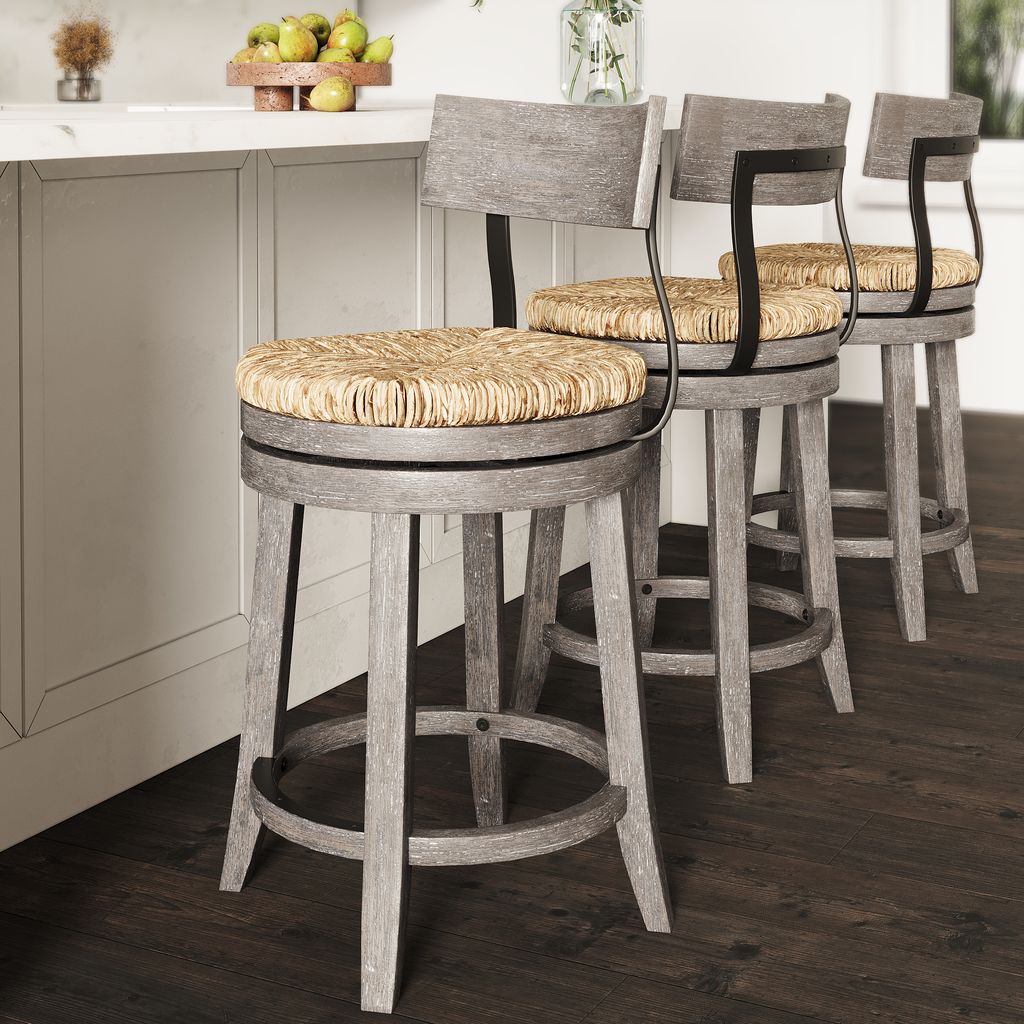 Eden Stool with Seagrass Seat in Gray