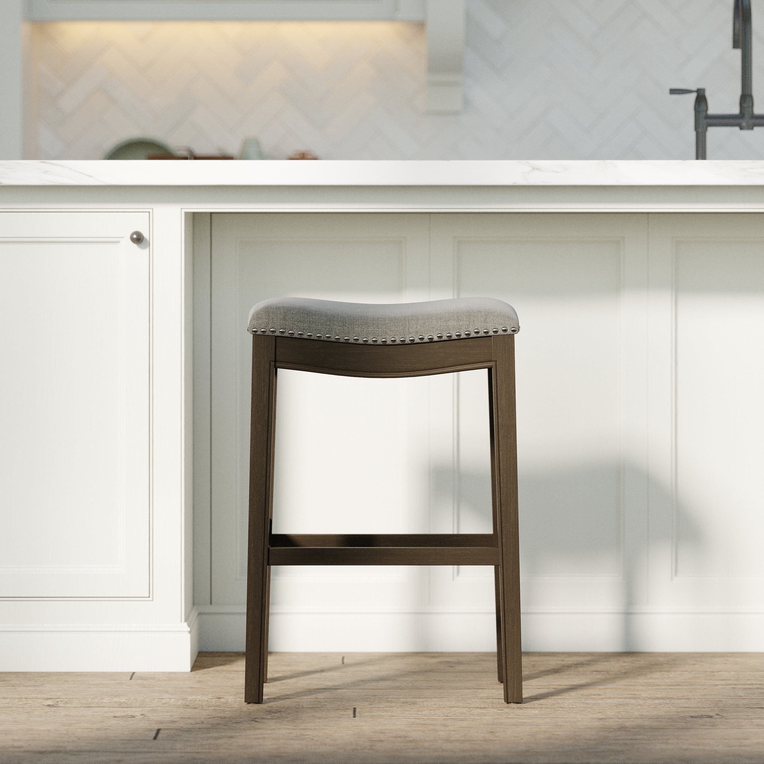 Walnut Cove Saddle Stool with Cobble Fabric