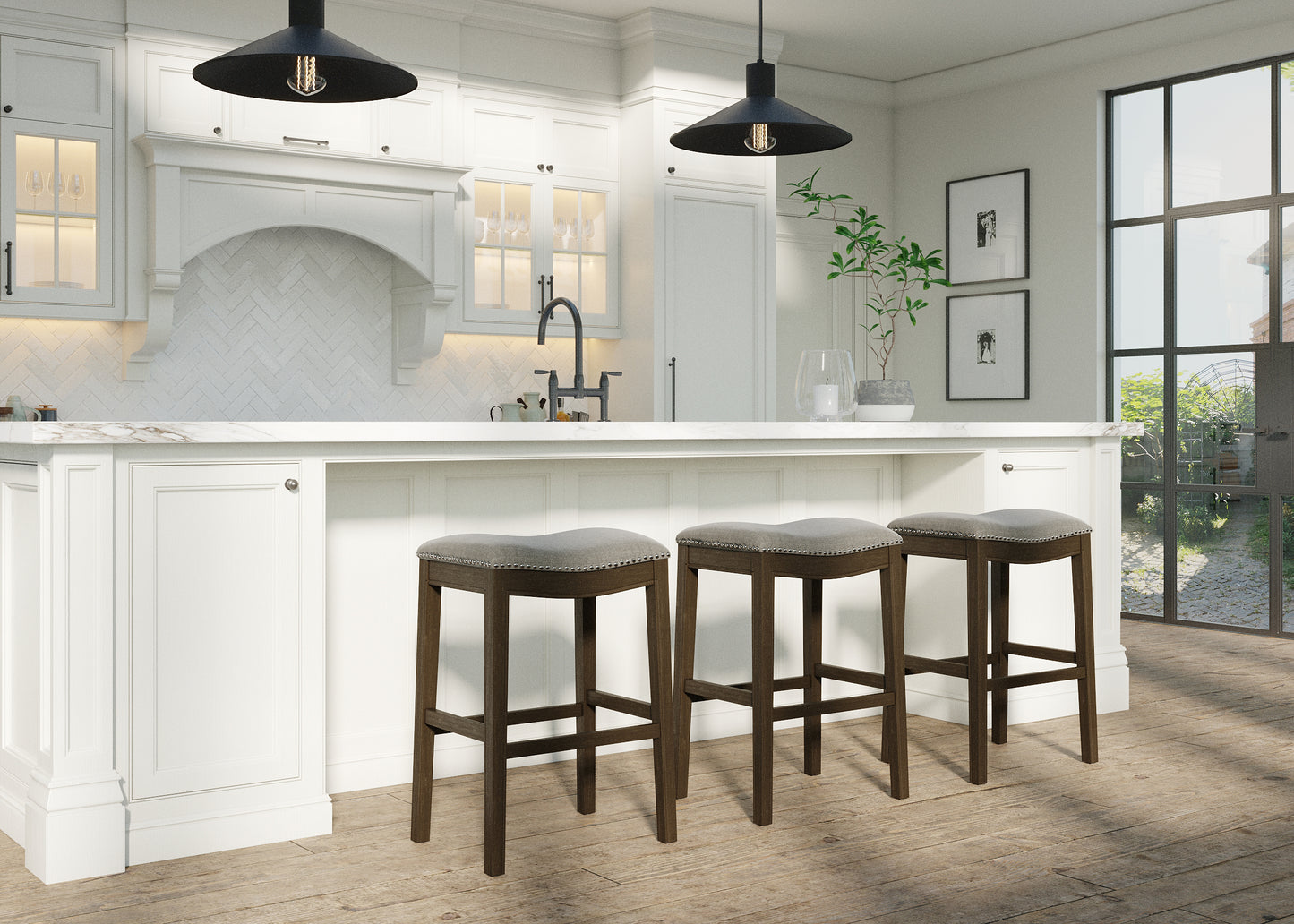 Walnut Cove Saddle Stool with Cobble Fabric