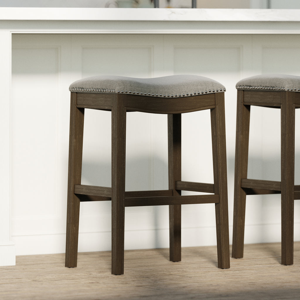 Walnut Cove Saddle Stool with Cobble Fabric