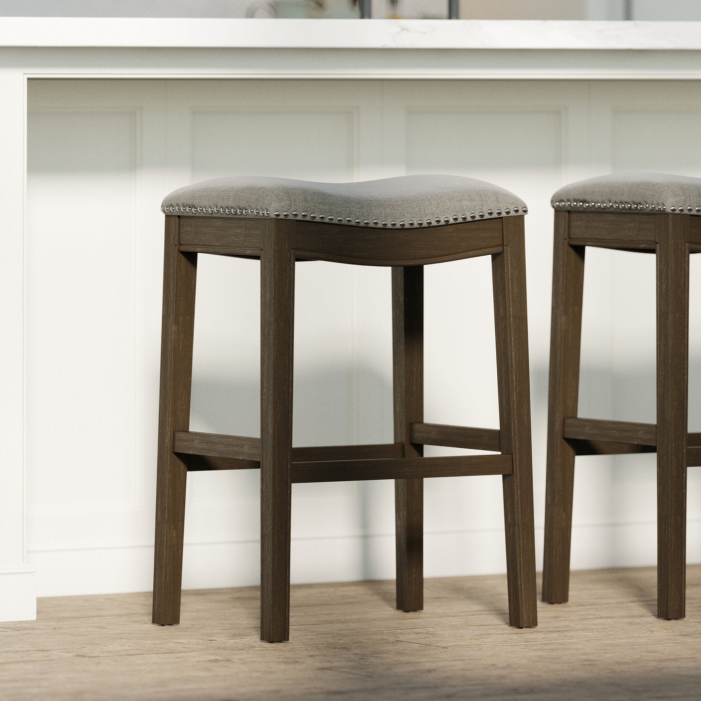 Walnut Cove Saddle Stool with Cobble Fabric