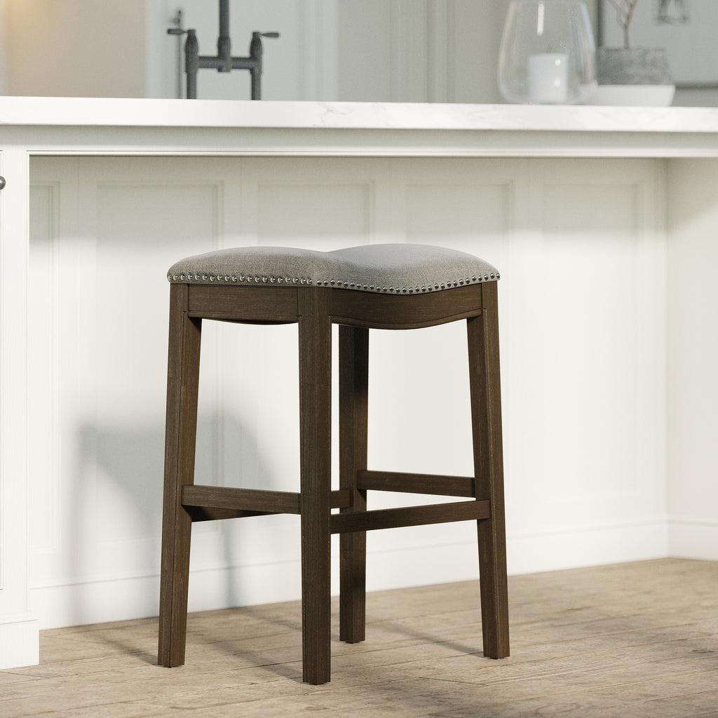 Walnut Cove Saddle Stool with Cobble Fabric