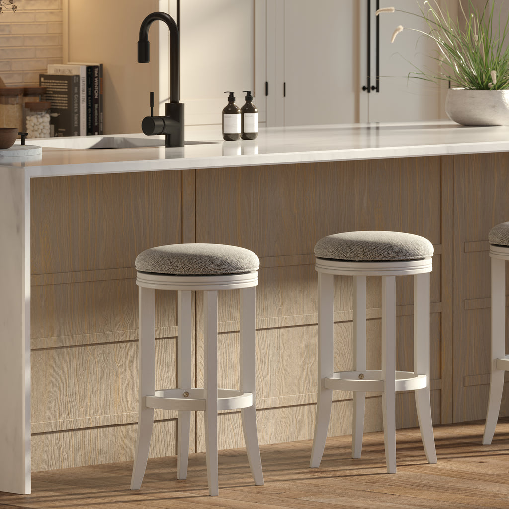 Cary Swivel Stool with Grey Fabric in White Finish