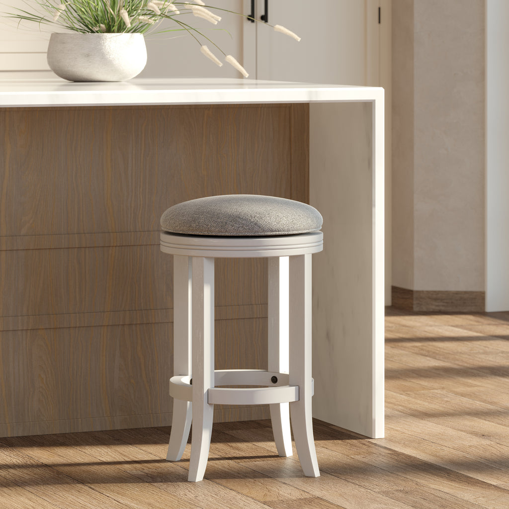 Cary Swivel Stool with Grey Fabric in White Finish