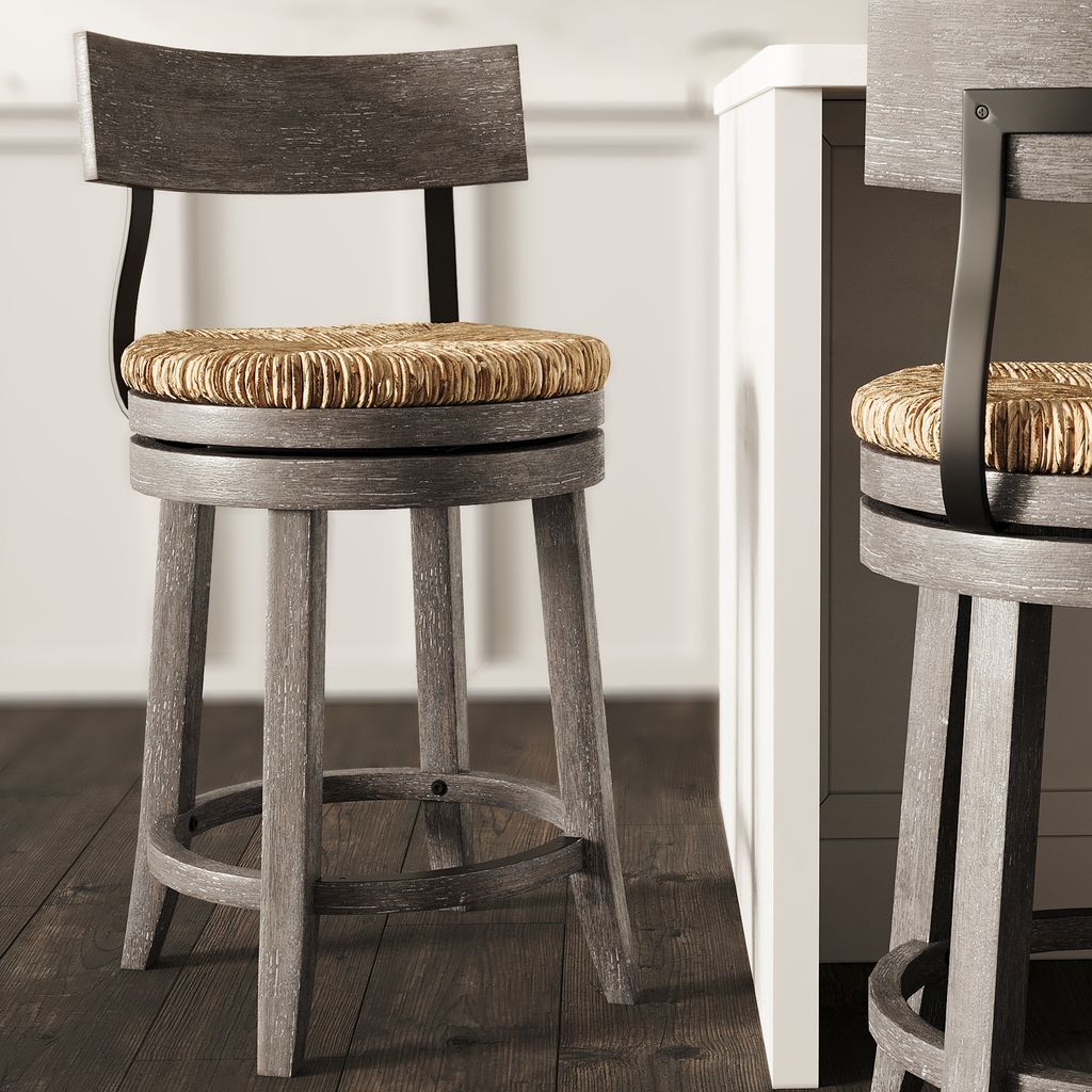 Eden Stool with Seagrass Seat in Gray