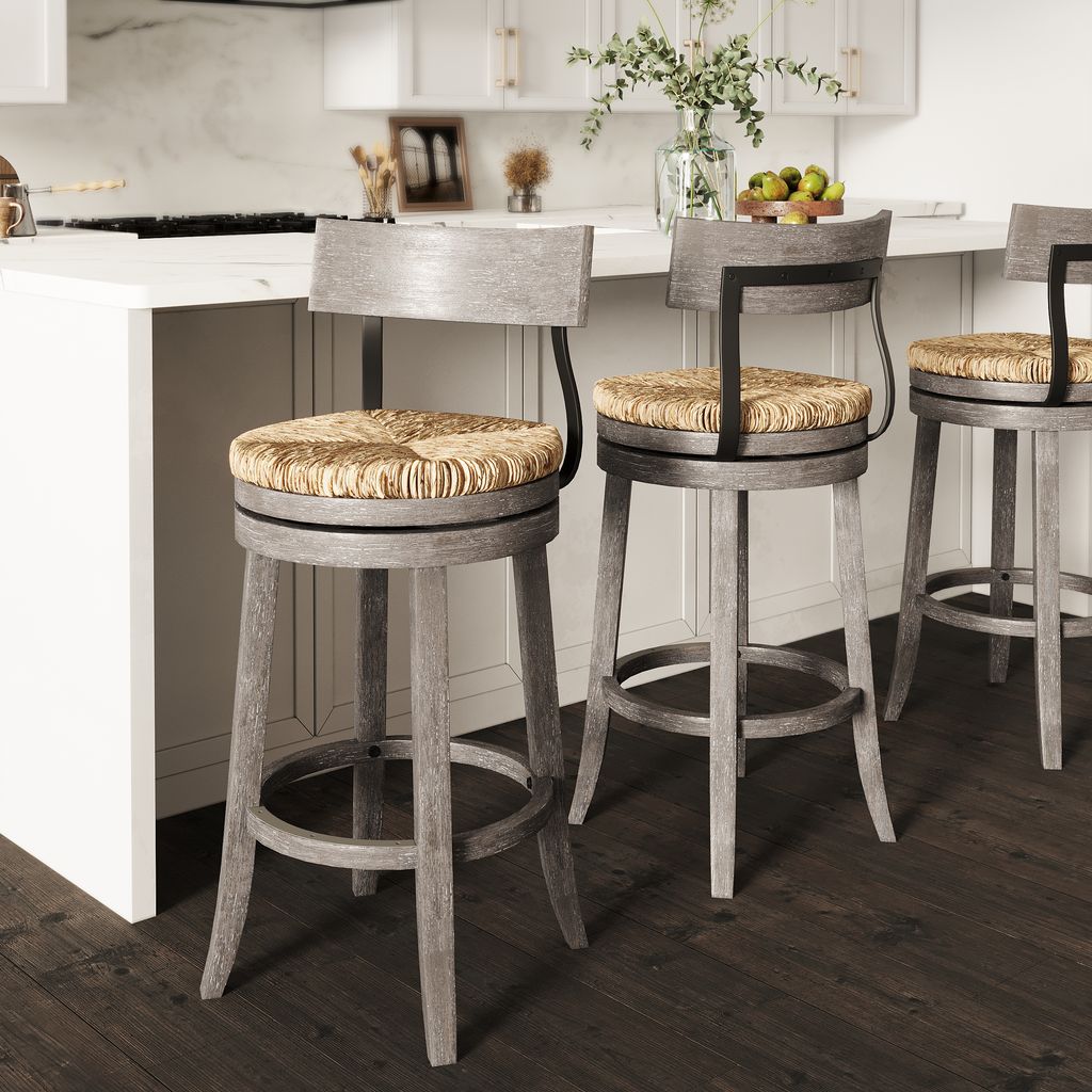 Eden Stool with Seagrass Seat in Gray