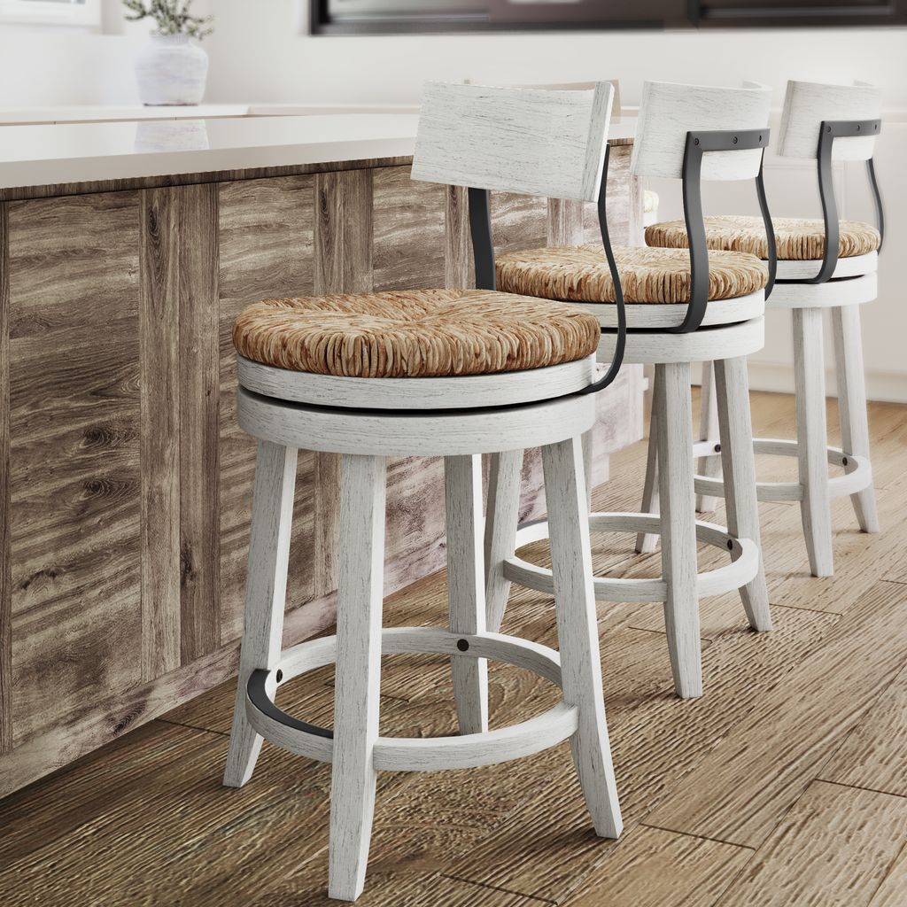 Eden Stool with Seagrass Seat in Reclaimed White