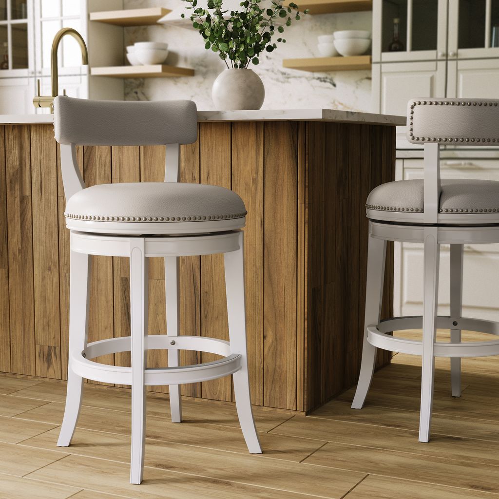 Morehead Stool in White with Gray Seat